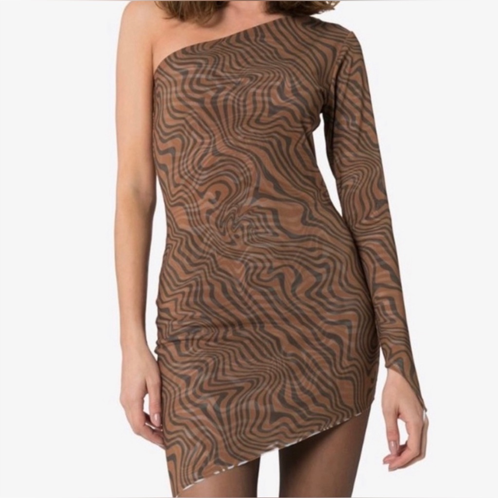 Maisie Wilen Brown Swirl Shoulder Mini Dress Nwt